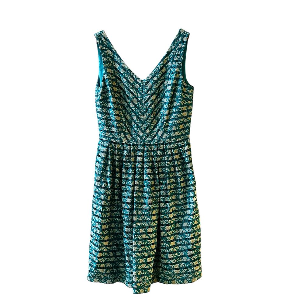 Antonio Melani Teal V Neck Sleeveless Lace Dress Size 6